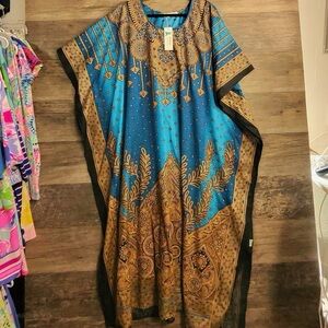 Lapogee Bohemian Blue and Gold Maxi Dress